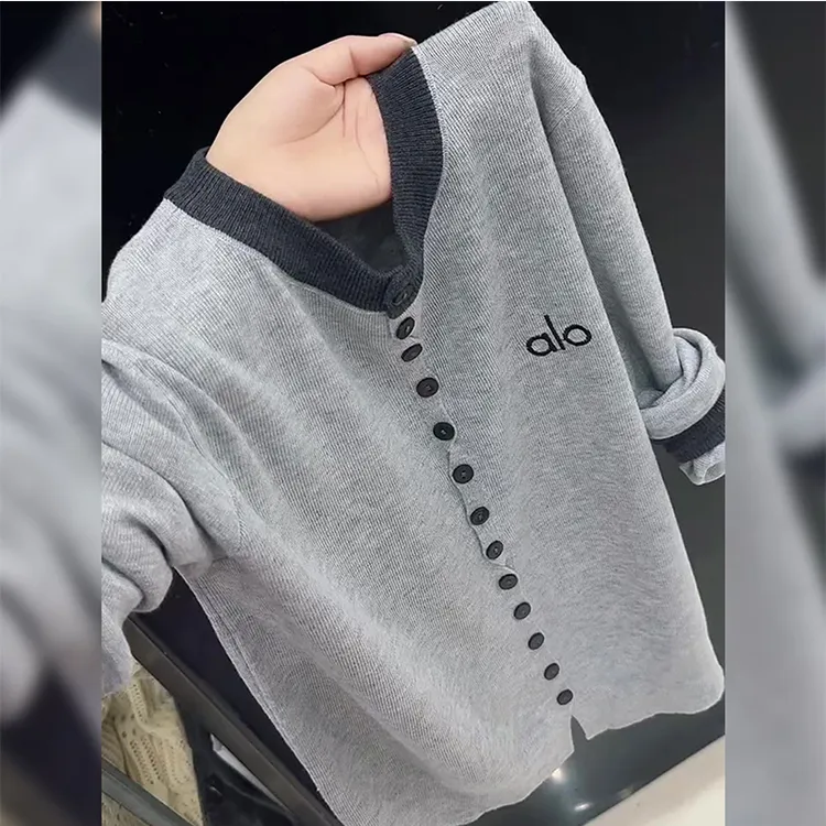 韩系灰色圆领纽扣薄款长袖针织衫女2025秋季新款休闲百搭开衫上衣