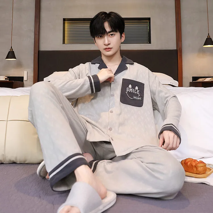 睡衣男德绒秋冬季加厚薄绒长袖新款冬天青少年高档保暖家居服套装