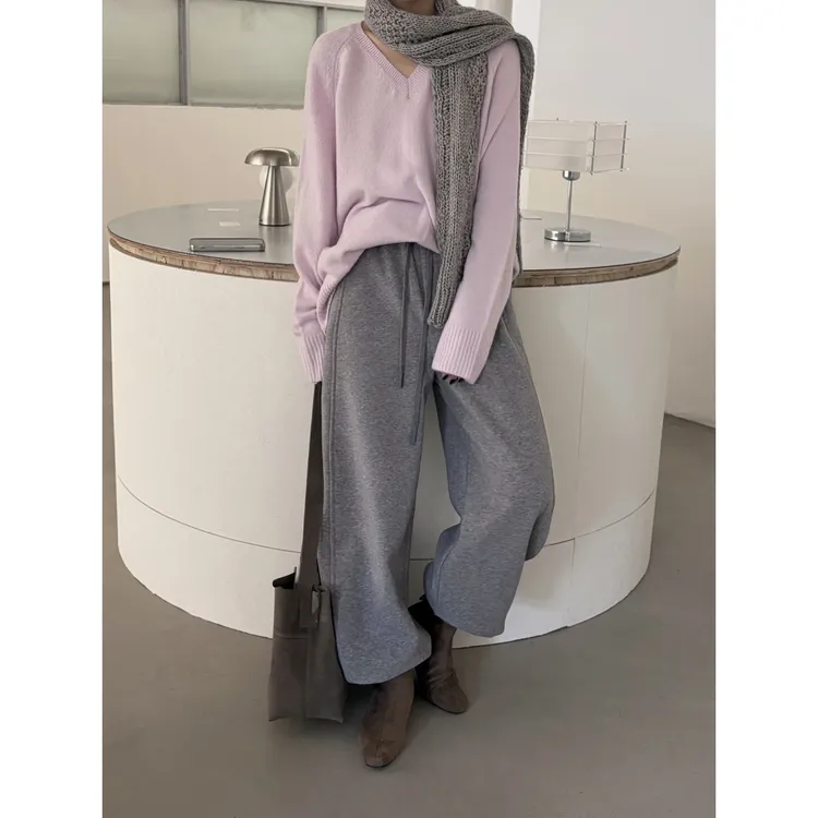 冬季复合绒保暖糯米裤阔腿裤卫裤百搭松紧腰休闲裤女广州十三行