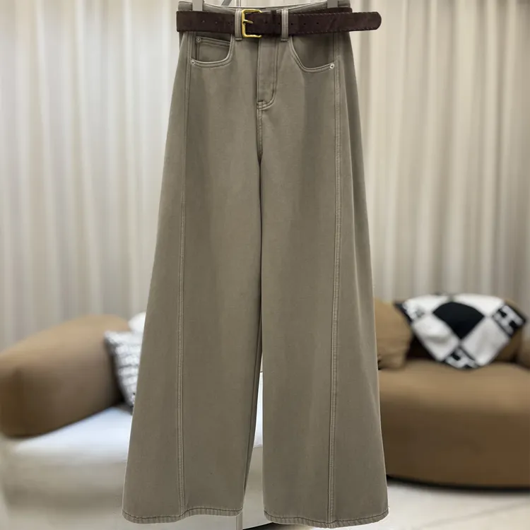 zaw大码女装加绒阔腿弯刀牛仔裤女秋冬季宽松显瘦胖mm裤子/25487