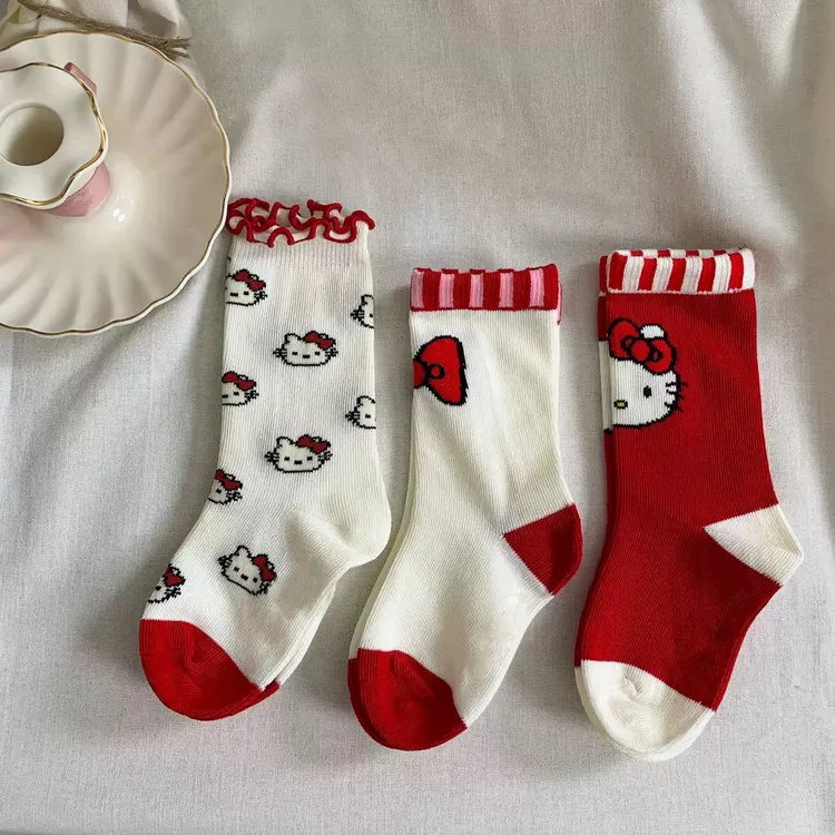 【粉丝专属】儿童袜子秋季新款1-12岁精梳棉袜宝宝卡通小猫不掉跟袜
