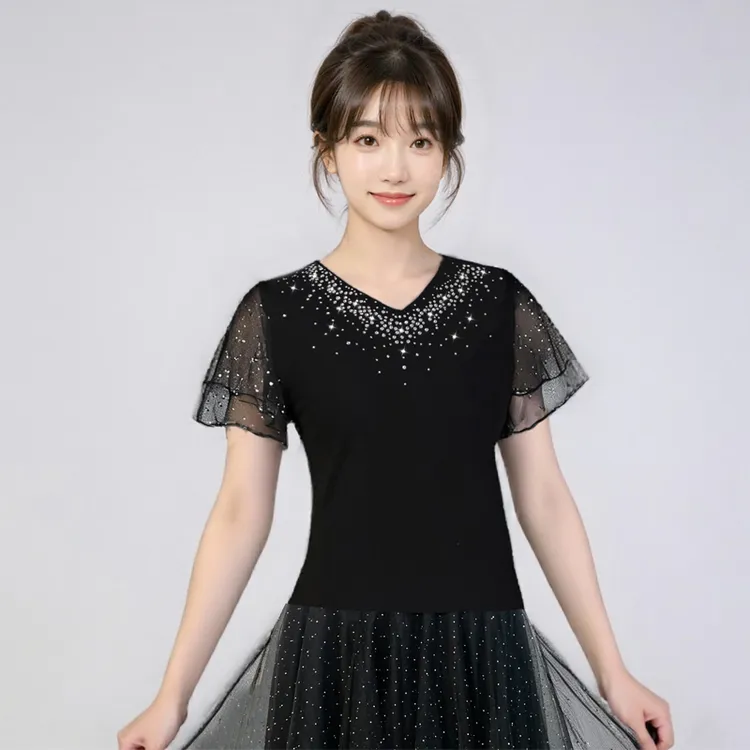 演出服女新款广场舞莫代尔跳舞衣服短袖表演上衣成人新款舞蹈上衣