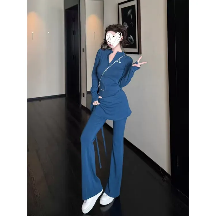 [清晨慢跑]韩系卫衣套装女长款微喇休闲裤两件套女秋(赠屁帘)