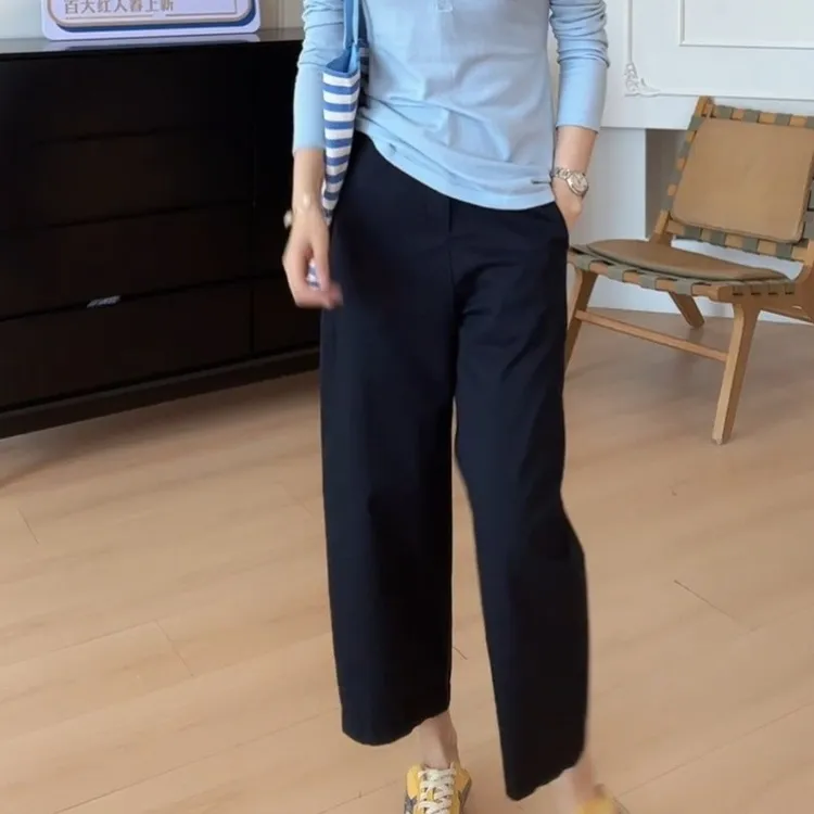 2025韩系夏季时尚半截式松紧腰极简休闲九分裤LK2502403