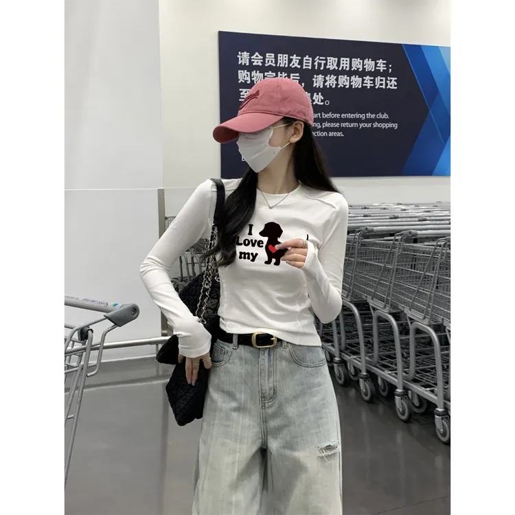 2025新款内搭可外穿秋冬季长袖T恤白色修身打底衫女洋气辣妹上衣