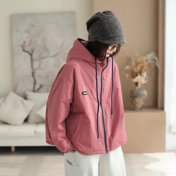 棉服外套女2025年秋冬新款文艺休闲连帽百搭宽松简约气质女装上衣