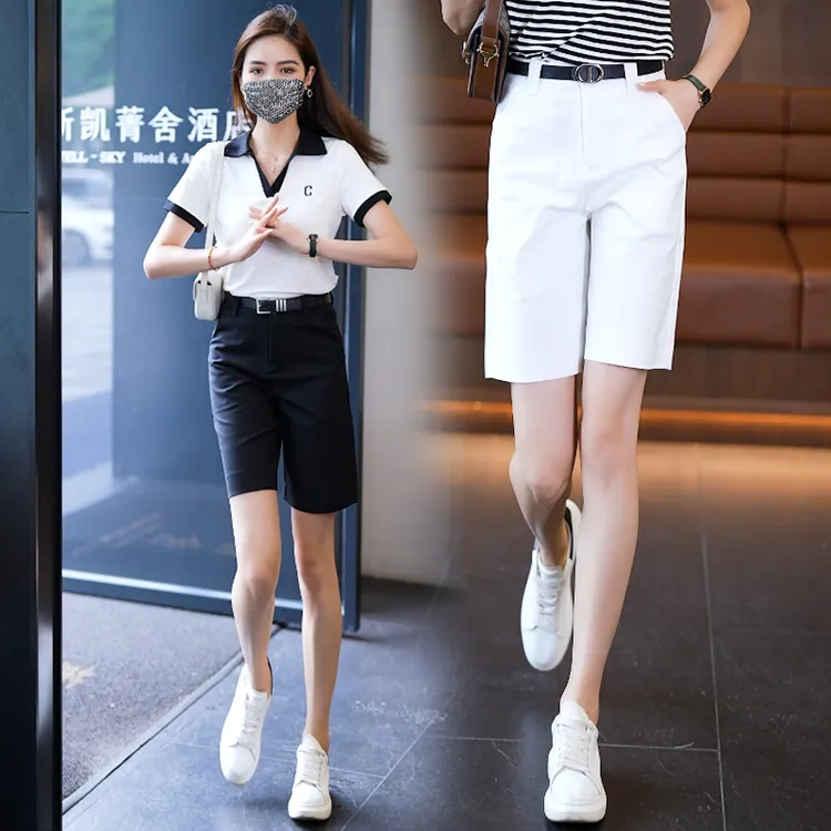 歌哥弟阿玛冰丝西装短裤女洋气夏季新款西装裤五分裤西裤休闲中裤