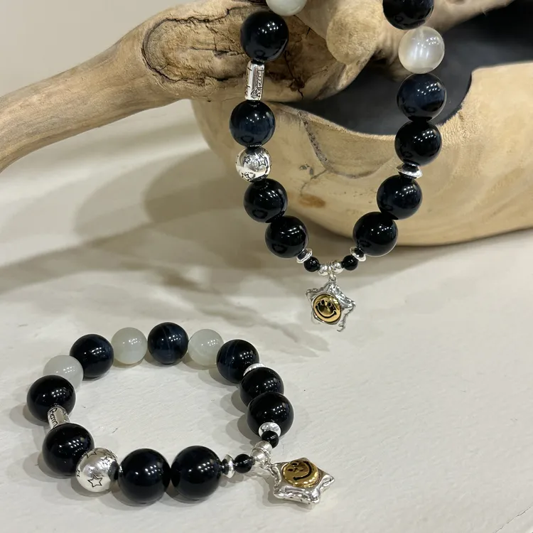 925银手链 【幸运星】原创设计时尚简约女星星笑脸珠珠银手链 3924