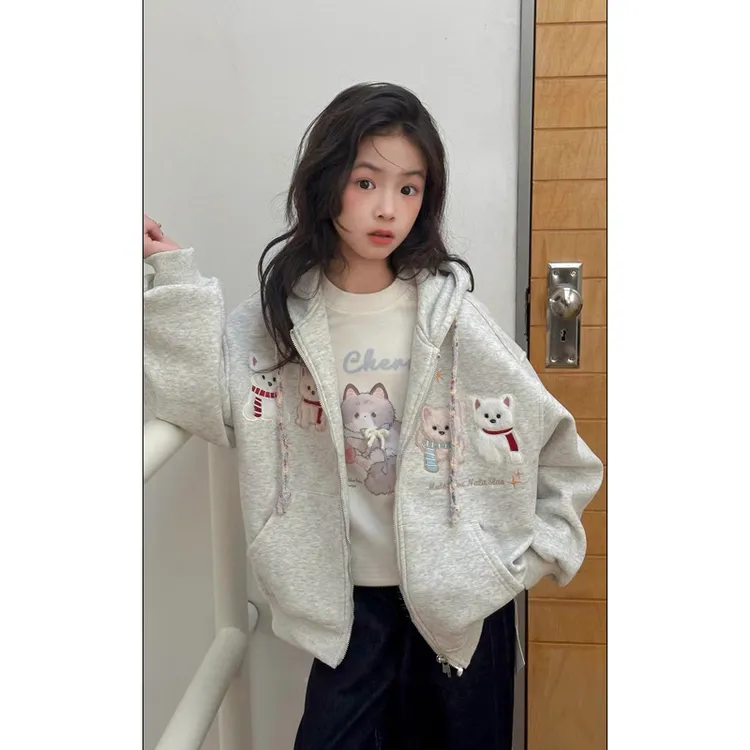 女童卫衣2025新款秋季连帽秋款洋气加绒加厚百搭卫衣外套潮7712