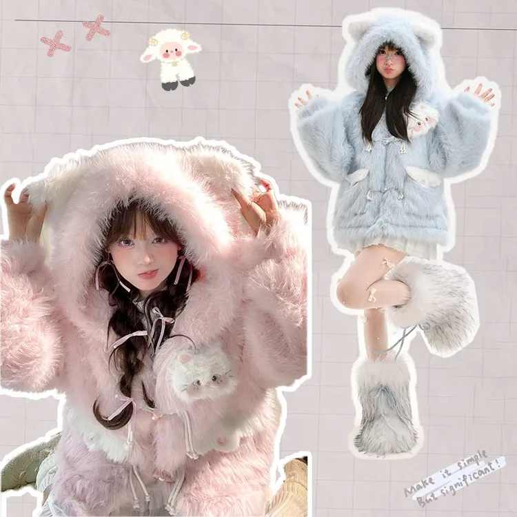 森女部落原创可爱立体兽耳造型连帽绒衫卫衣2025年秋冬新款女装