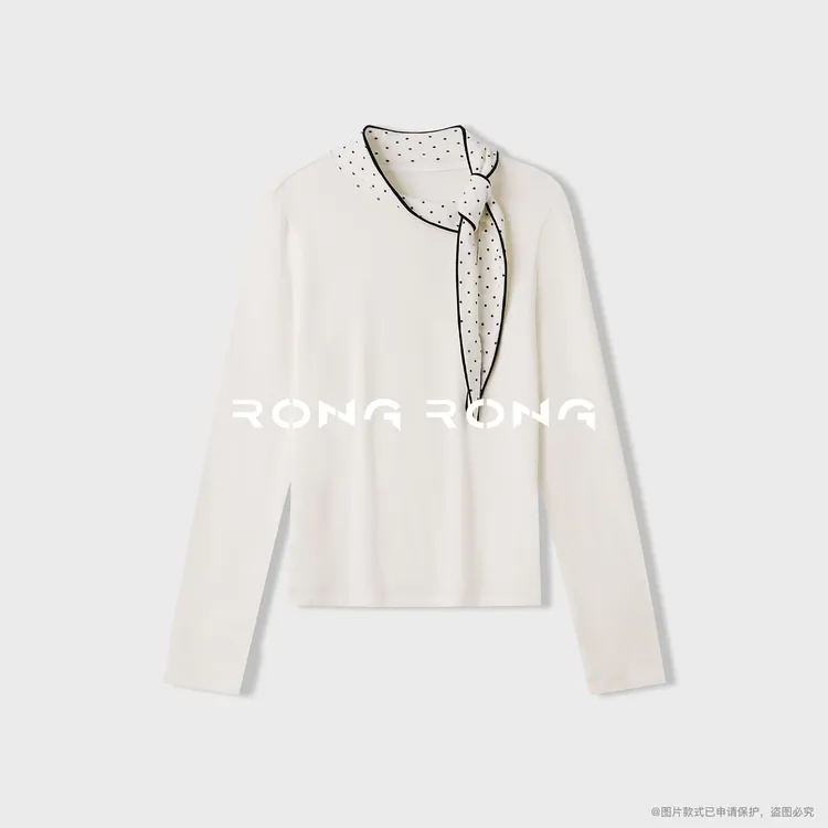 溶溶【灵动星境】RONGRONG绵羊毛莱赛尔拼接波点蝴蝶结上衣2502H603