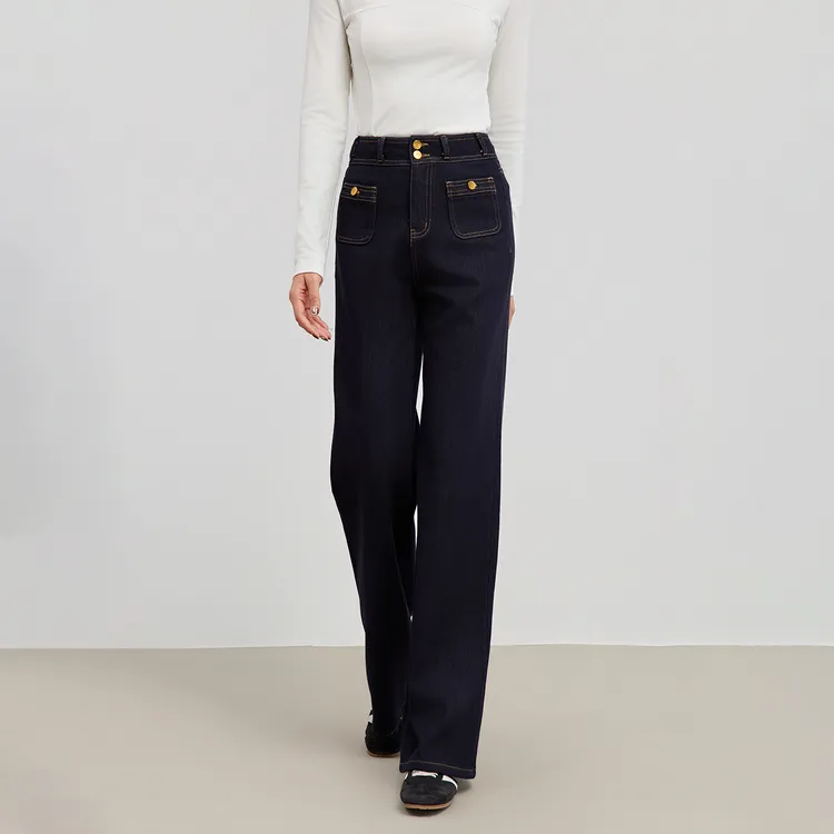 ZHENXI【黑金丹宁】高个子加长秋季时尚阔腿休闲牛仔裤25QDYY0632