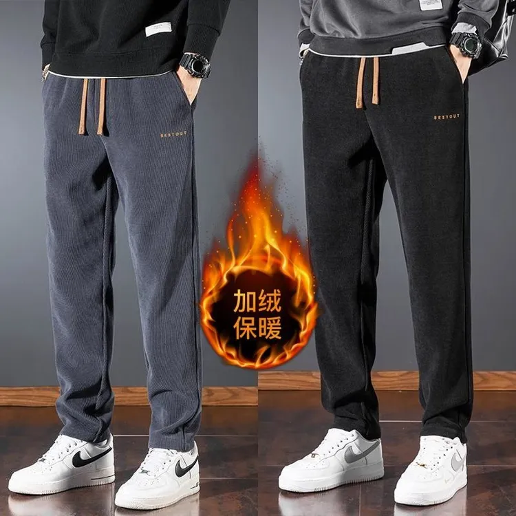 雪尼尔男士休闲裤秋冬季2025直筒宽松长裤加绒运动灯芯绒卫裤垂感