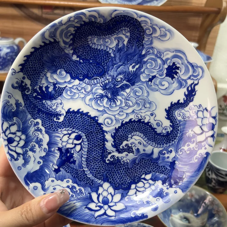 景德镇陶瓷手工手绘云雾龙套组