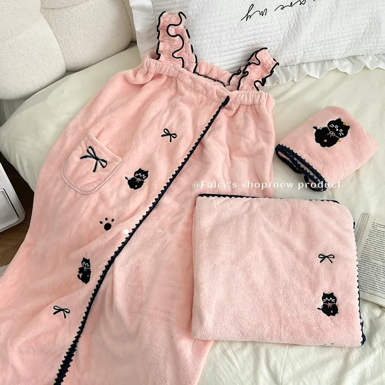 珊瑚绒浴裙浴巾超强吸水速干毛巾家用浴室加厚亲肤裹巾可穿式浴袍