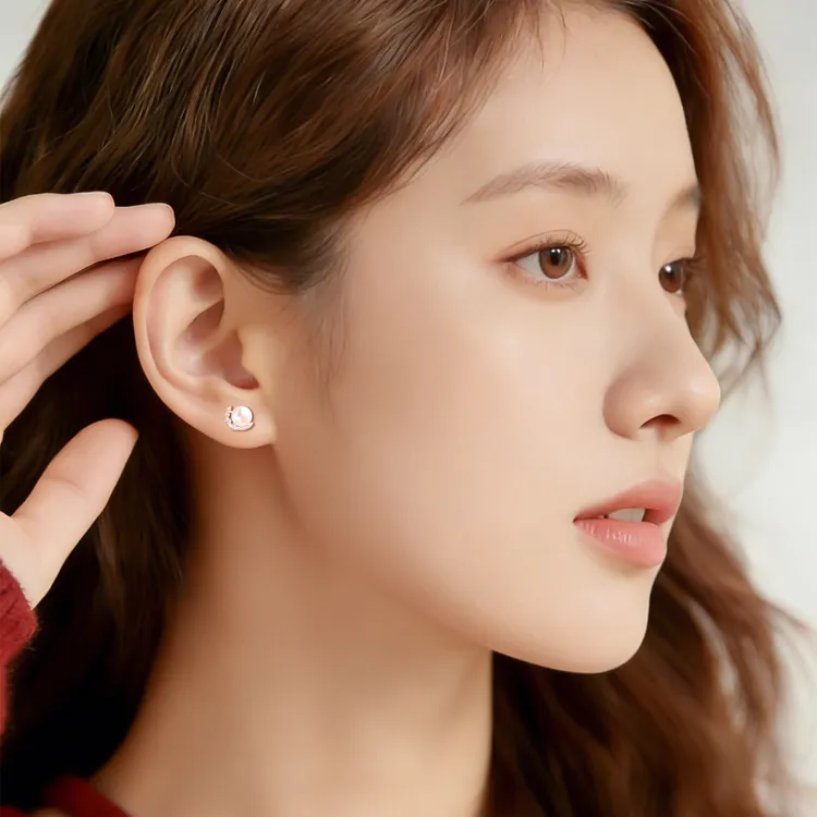 足银耳饰 养耳洞粉红耳钉气质简约轻奢耳环经典甜美原创设计耳饰