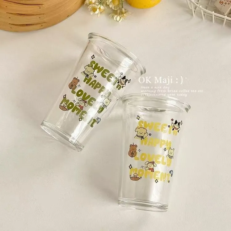 可爱玻璃杯耐热加厚大容量家用喝水杯子耐高温水杯咖啡杯果汁杯