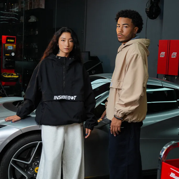 INSIDEDOT 工装套头连帽冲锋衣男防风防水拉链领夹克薄外套情侣装