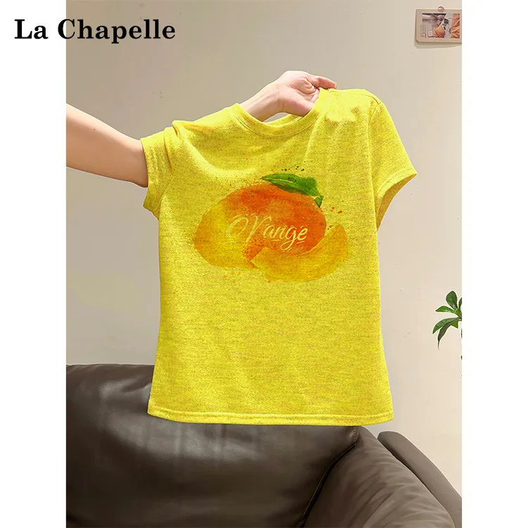 拉夏贝尔绝美彩色印花多巴胺女士短袖T恤夏季新款小众设计感上衣