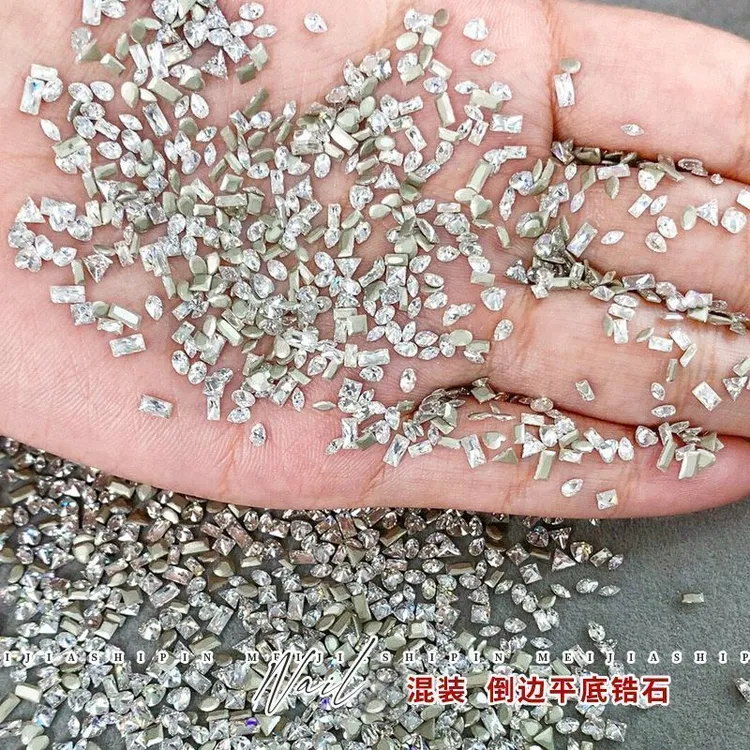 美甲锆石倒边平底迷你立体超闪饰品白色小号爆闪异形指甲钻超装饰