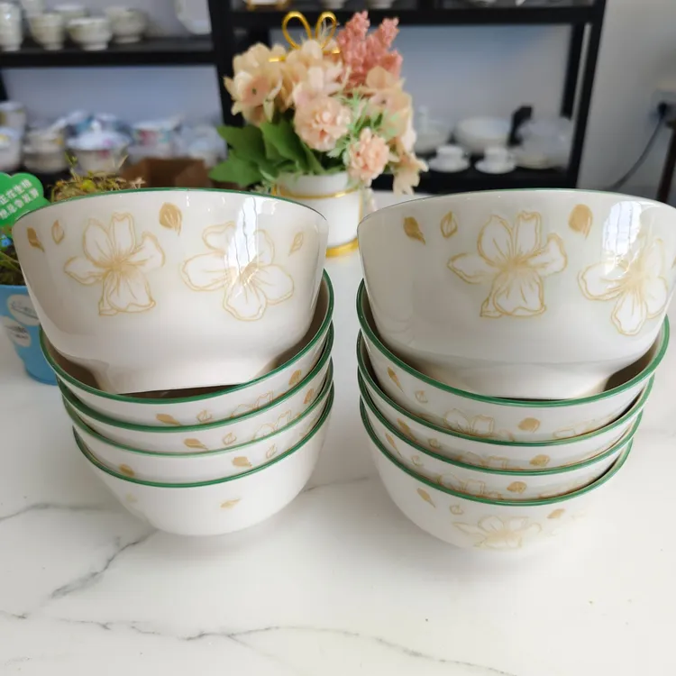 5英寸10只装黄金叶饭碗家用饭碗2025新款陶瓷釉下彩吃饭碗耐高温