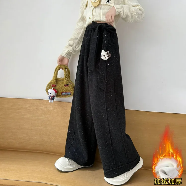 女童阔腿裤加绒加厚冬季2025新款儿童直筒裤女大童裤子一体绒秋冬