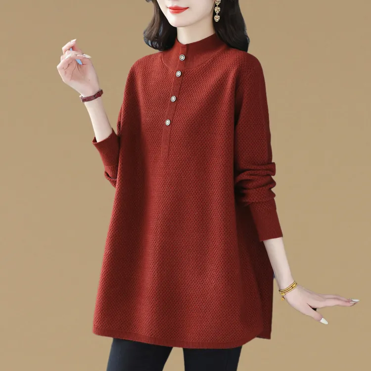 高级感大码胖mm中长款毛衣女套头遮屁股宽松遮肚子加厚针织打底衫