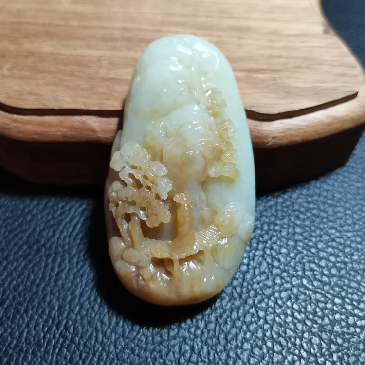 黄白老玉，手工雕刻，高山流水，精美精致
