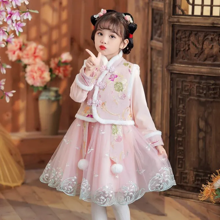 FAVMARTHA拜年服女童冬装汉服洋装2025新款冬公主裙儿童过年服冬
