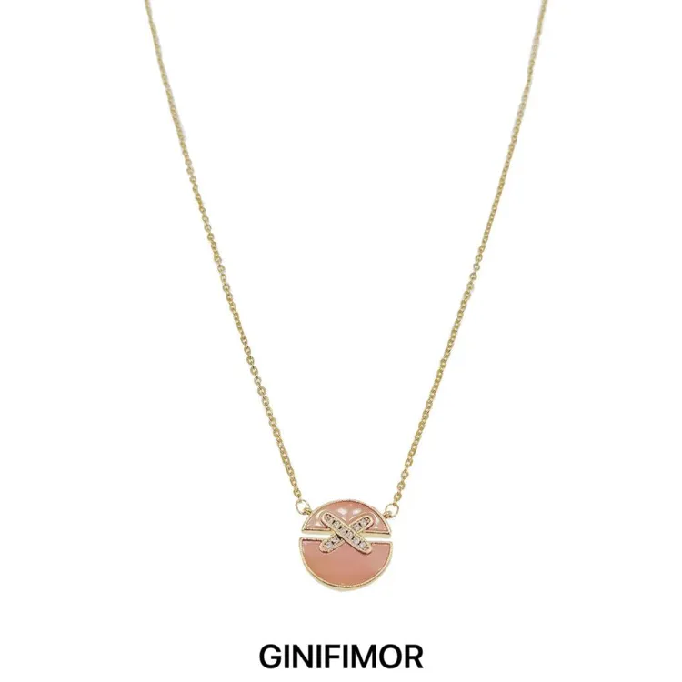 GINIFIMOR 铜项链 a603  时尚圆缘交叉满钻项链圆形吊坠