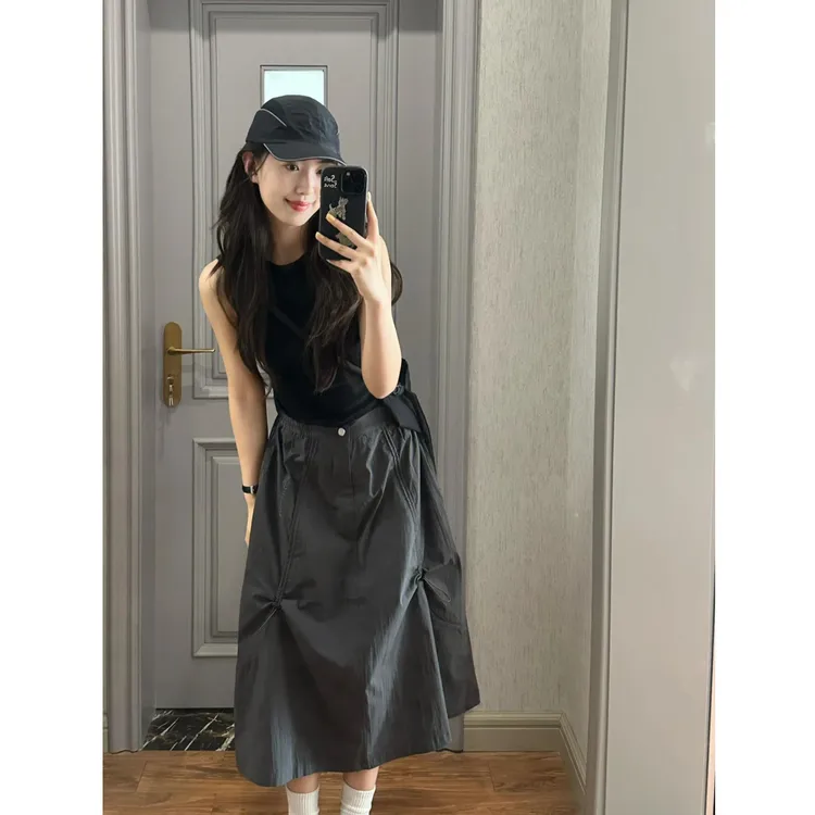 美式甜辣妹2025夏季新款气质小众修身背心上衣配工装半身裙套装女