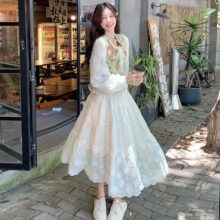 超好看提花马甲连衣裙套装2025春季新款法式设计感仙女裙两件套装