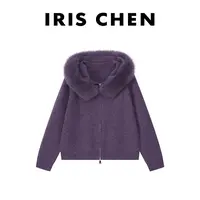 IRIS CHEN 万人迷 2025冬“100绵羊毛660g”狐狸毛领针织衫25SY1089
