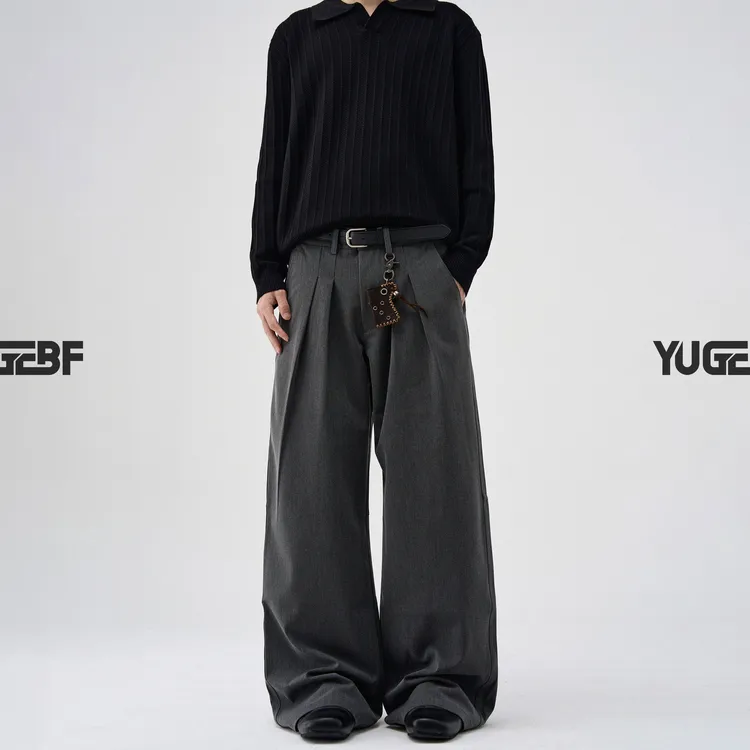 YUGEBF高级感美式打褶立体解构休闲西裤男女cleanfit宽松直筒裤子
