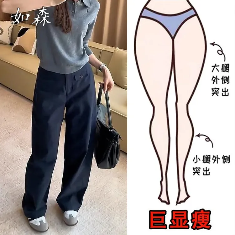 胖mm200斤宽松大码休闲裤女藏青色弯刀工装裤时尚百搭高腰运动裤