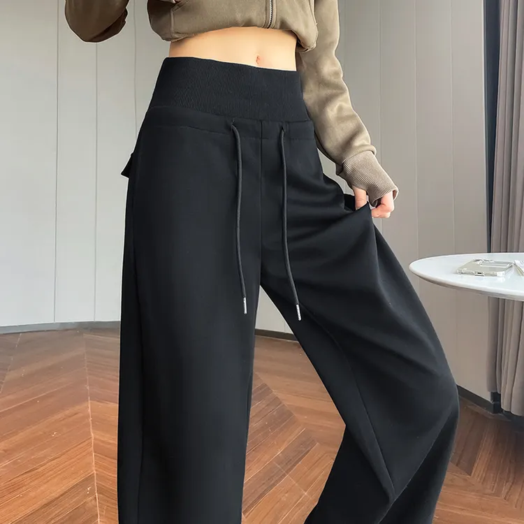 高级感灰色阔腿裤运动裤女秋季新款直筒高腰休闲卫裤拖地长裤