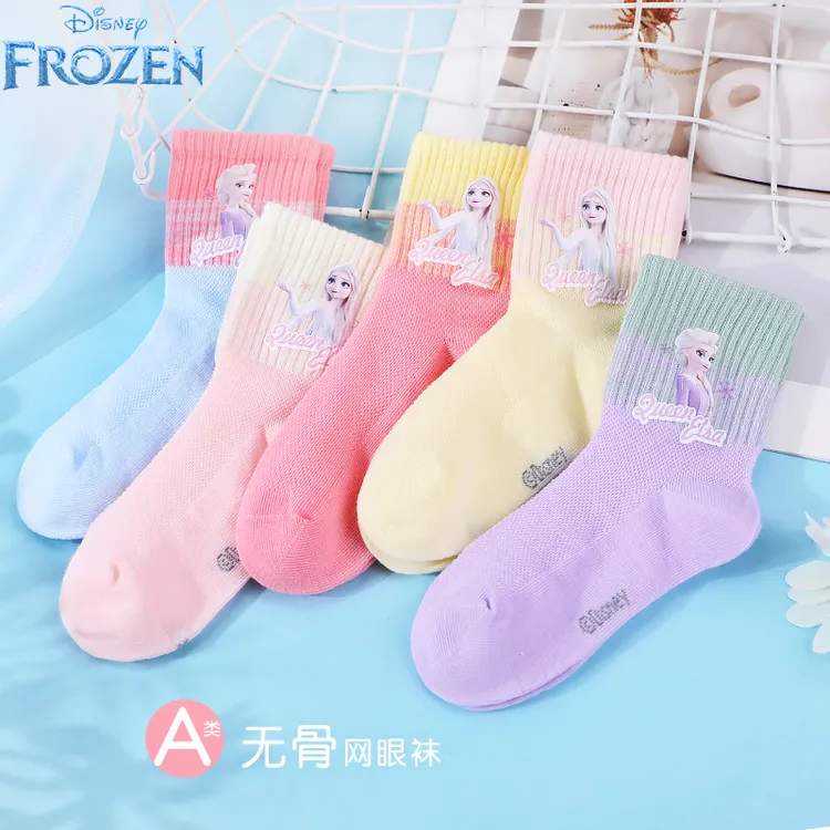 艾莎儿童袜子春秋薄款迪士尼女童网眼袜2025棉袜运动风适配鲨鱼裤