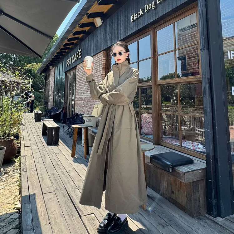 【第五大道】【加厚款】张佳人超模风衣显瘦风衣双门襟宽松休闲风衣