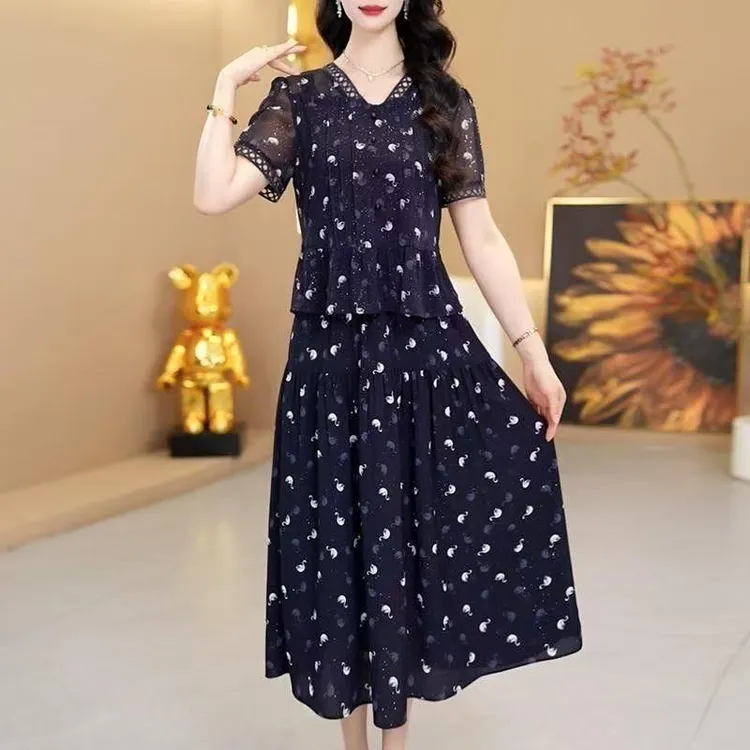 5411#收腰显瘦气质短袖连衣裙2025夏季新款时尚优雅裙子