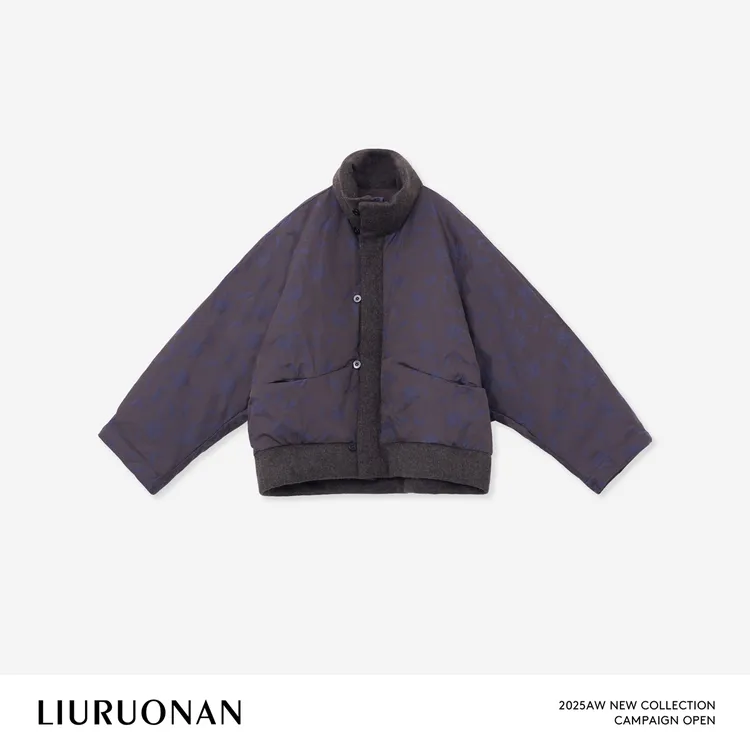 LIURUONAN 25FL【常春藤鹅绒服】立领提花撞色拼接短款羽绒服秋冬