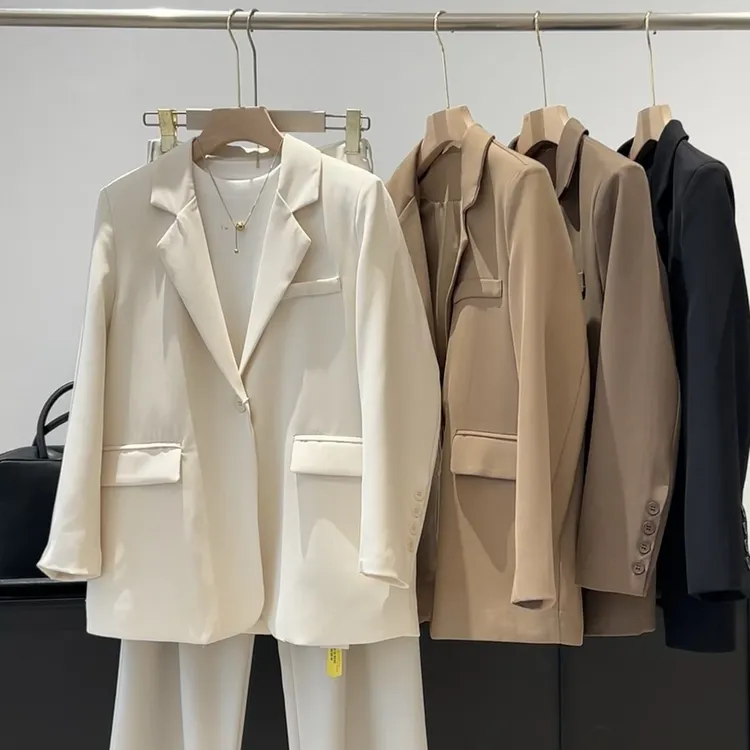 通勤不拘束！高级气质 纯色翻领一粒扣西装外套显瘦韩版西服