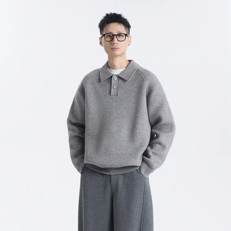GCCDUPE77『川着』秋冬高支加厚混纺慵懒时尚简约针织翻领套头毛衣