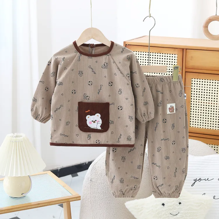 宝宝防水分体罩衣罩裤套装儿童秋冬灯芯绒反穿衣套棉衣外穿护衣