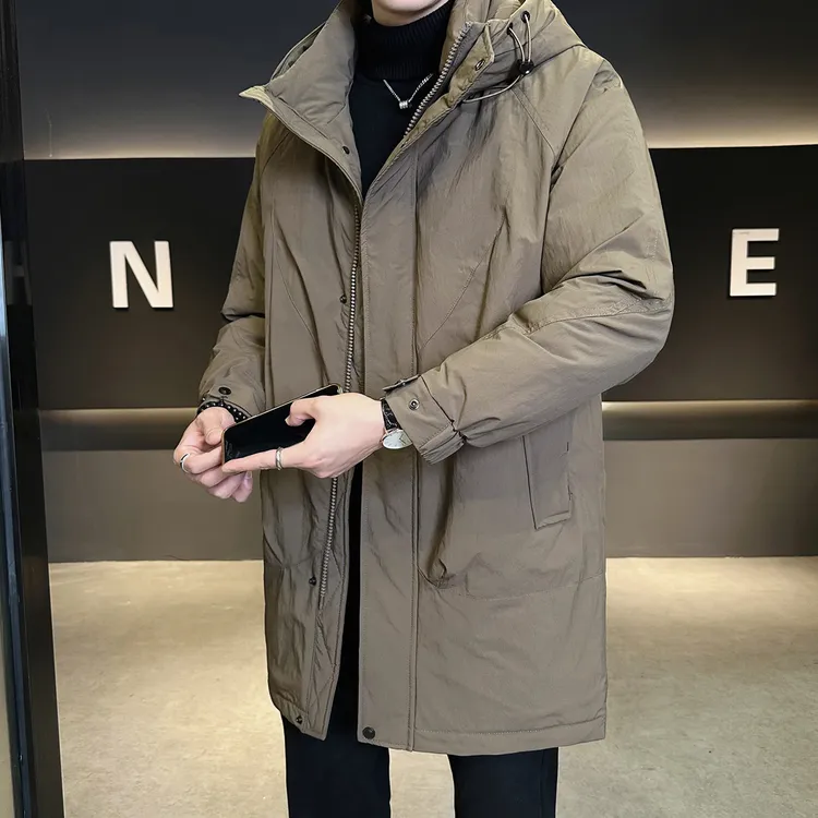 轻奢中长款男士羽绒服冬季加厚新款潮流高级感纯色休闲风衣式外套