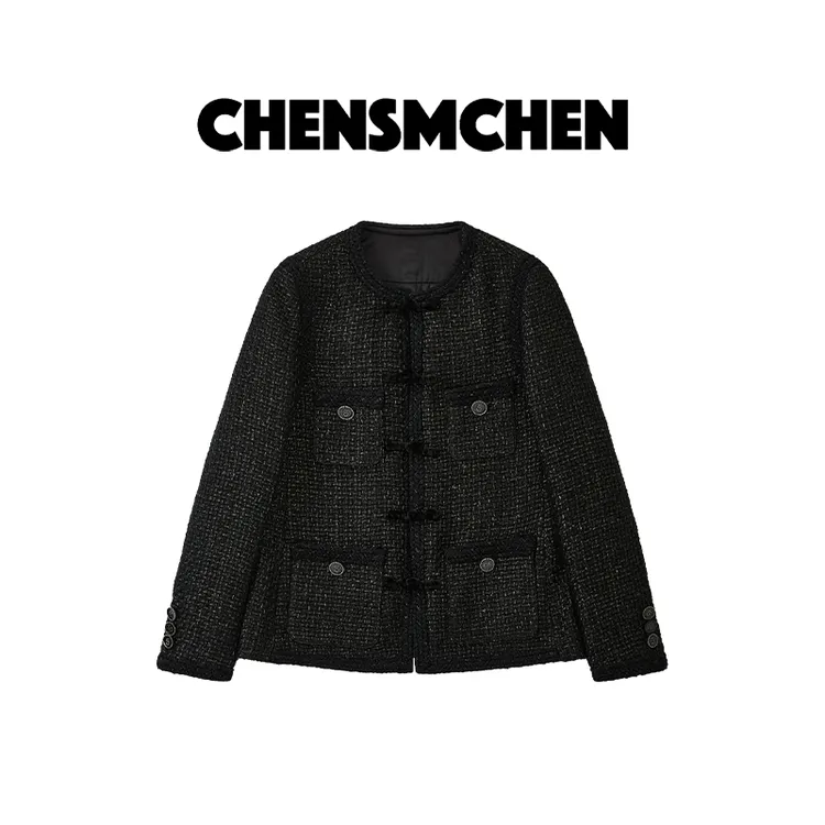 CHENSMCHEN 中式复古盘扣编织粗花呢外套女气质优雅上衣CSW8769LC