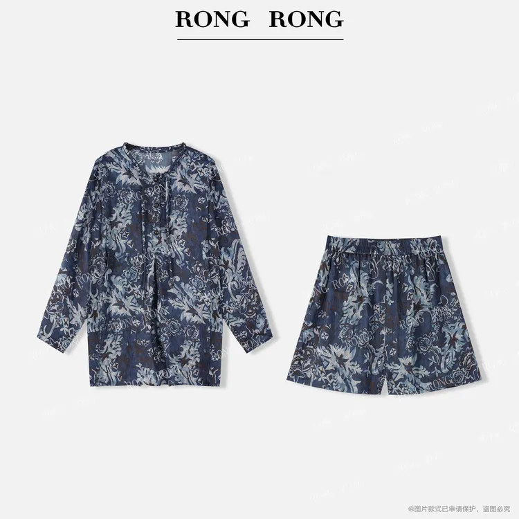 溶溶【秘境深蓝】RONGRONG 100苎麻民族风波西米亚风短裤套装9115RR