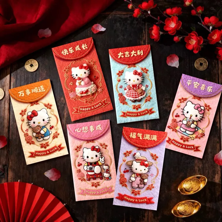 2026年爆款HELLO KITTY仿真刺绣红包5D裸眼高级立体感新年封红包