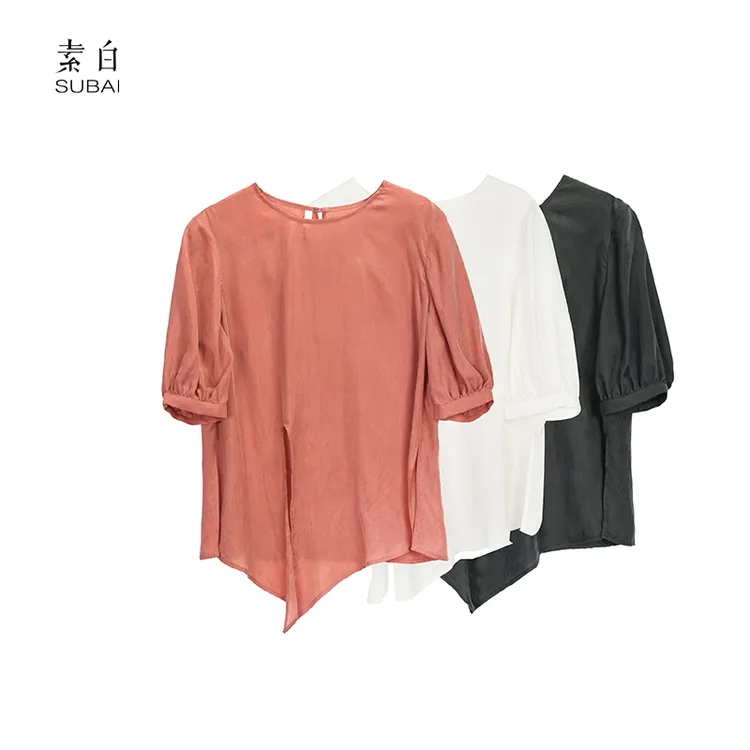 素白【蝉翼】正肩宽松设计垂顺凉爽铜氨丝短袖上衣SB2505CS01537