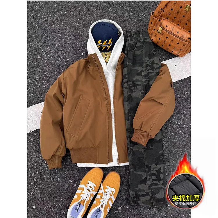 冬季美拉德夹克棉衣加棉加厚短款飞行夹克潮男cleanfit保暖外套