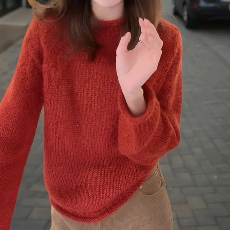 洋气氛围感套头长袖针织衫气质慵懒红色毛衣LK2509031